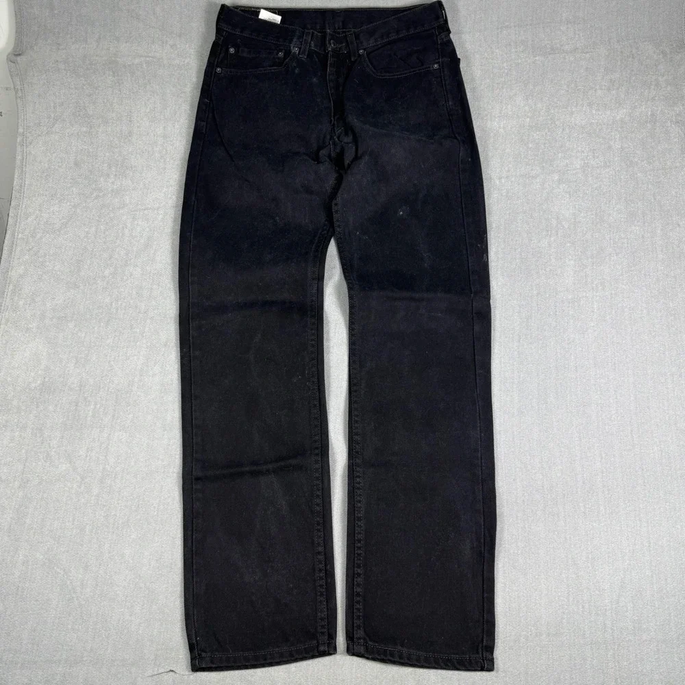 Levis 505 Regular Fit Black Denim Jeans Mens 34x34 Straight Leg High Rise
